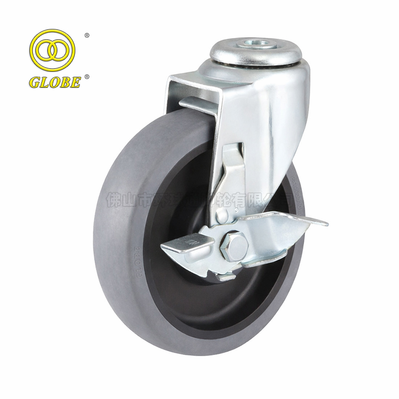 4 Inch Medium Duty Conductive Artificial Rubber Bolt Hole Casters with Side Brake