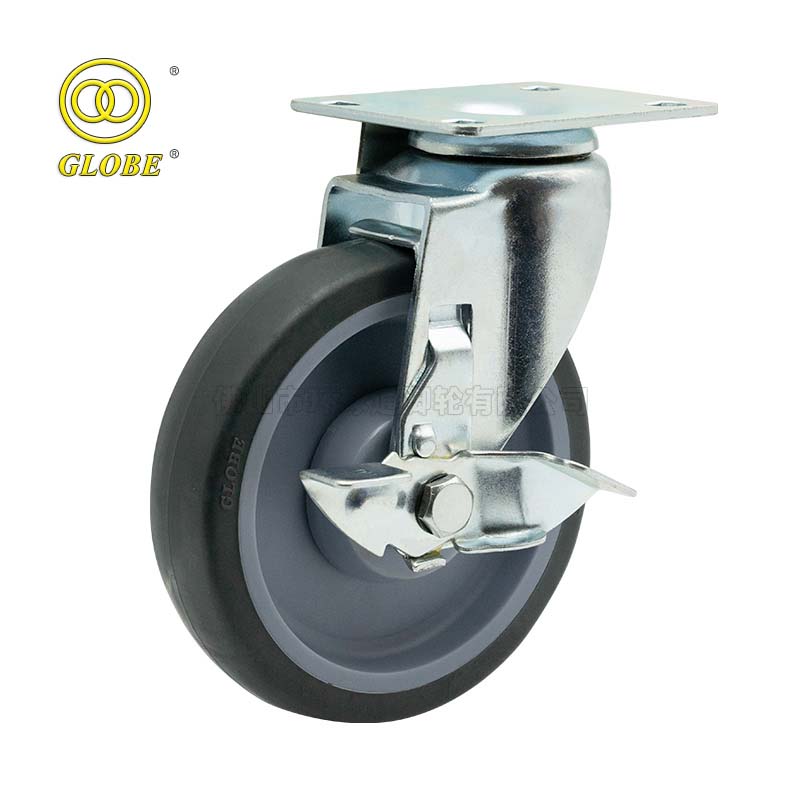 3 Inch Light Duty High-Strength Artificial Rubber Swivel Casters with Side Brake
