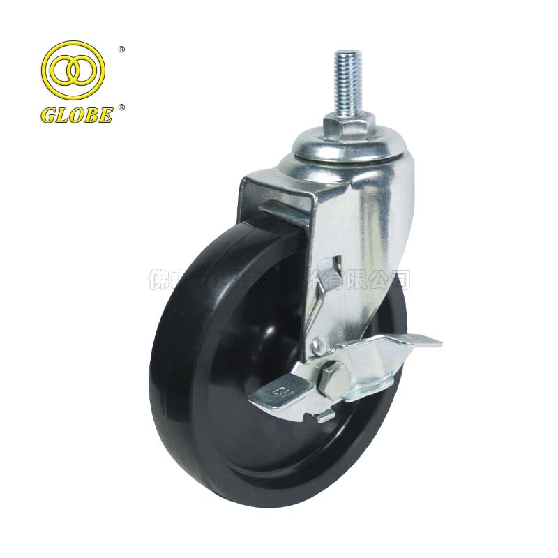 4 Inch Medium Duty PP Polypropylene Threaded Stem Casters with Side Brake