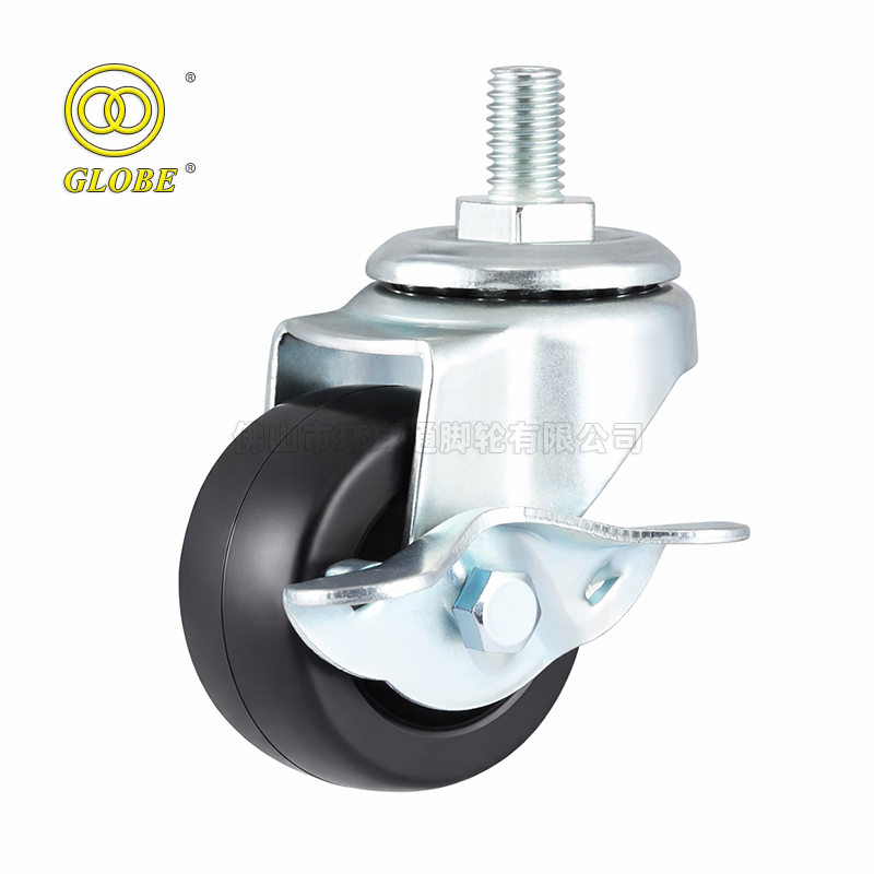 2 1/2 Inch Medium Duty PP Polypropylene Threaded Stem Casters with Side Brake