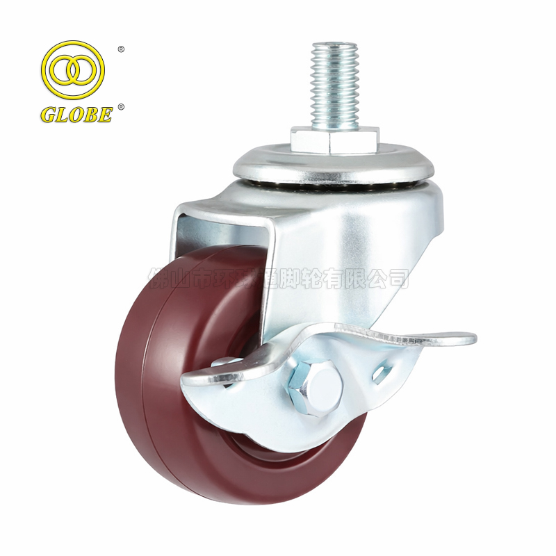 2 1/2 Inch Medium Duty Super Polyurethane Threaded Stem Casters with Side Brake
