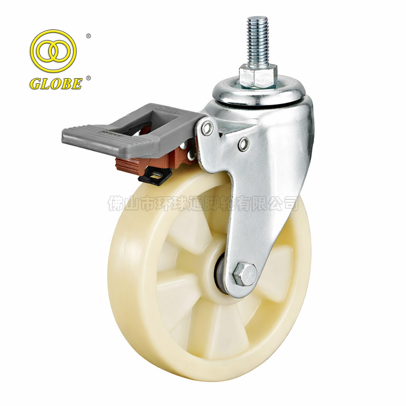 5 Inch Medium Duty Nylon Threaded Stem Casters with Dual Brake