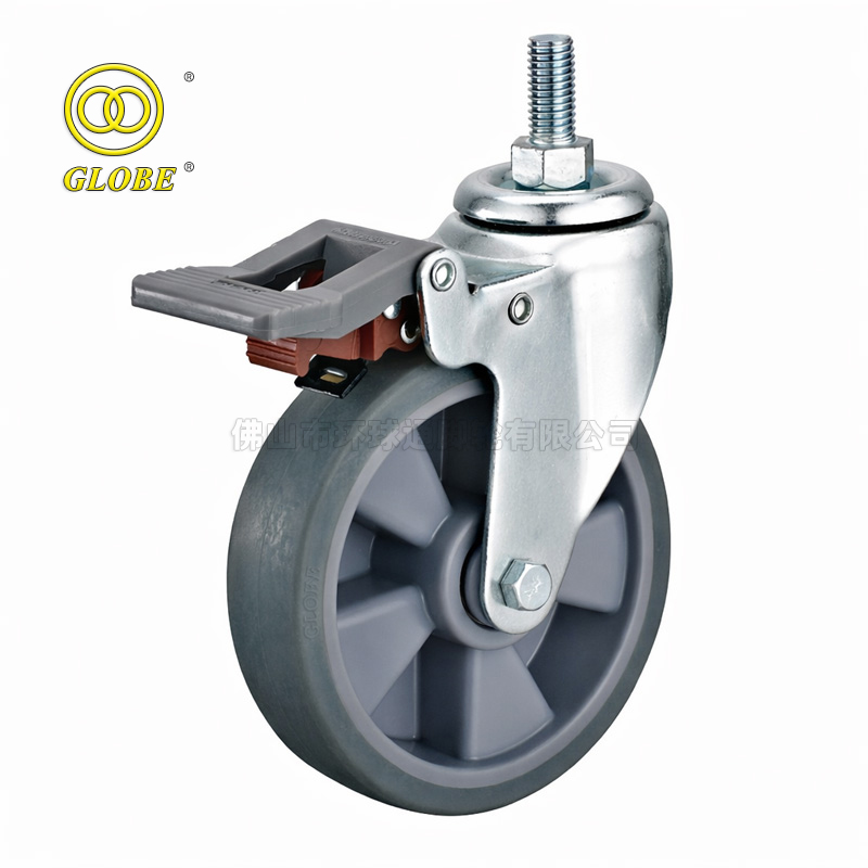 3 Inch Medium Duty Premium Artificial Rubber Threaded Stem Casters with Dual Brake