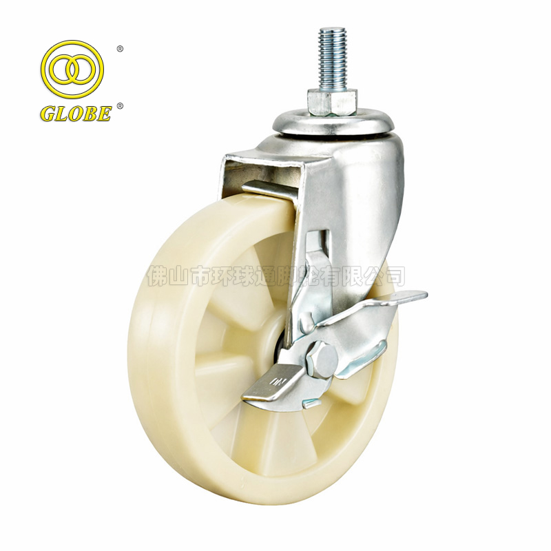 4 Inch Medium Duty Nylon Threaded Stem Casters with Side Brake