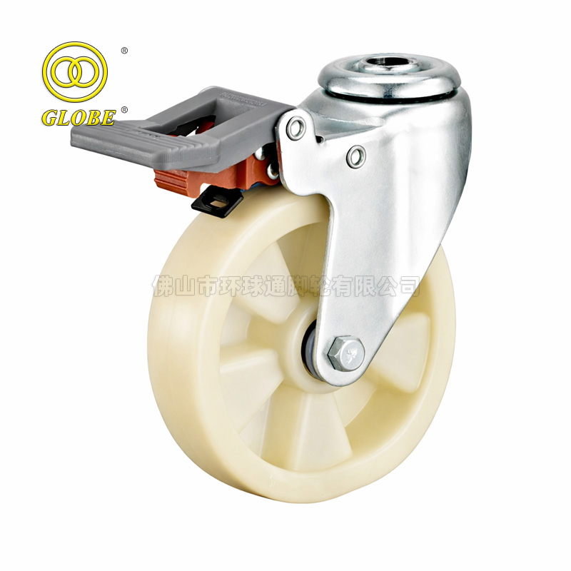 3 Inch Medium Duty Nylon Bolt Hole Casters with Dual Brake