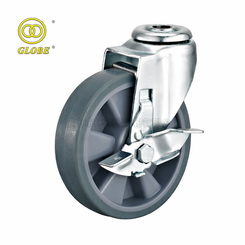 3 Inch Medium Duty Premium Artificial Rubber Bolt Hole Casters with Side Brake