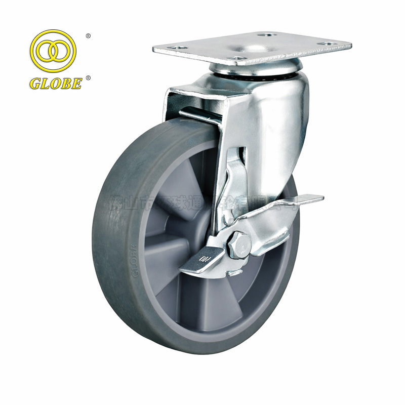 4 Inch Medium Duty Premium Artificial Rubber Swivel Casters with Side Brake
