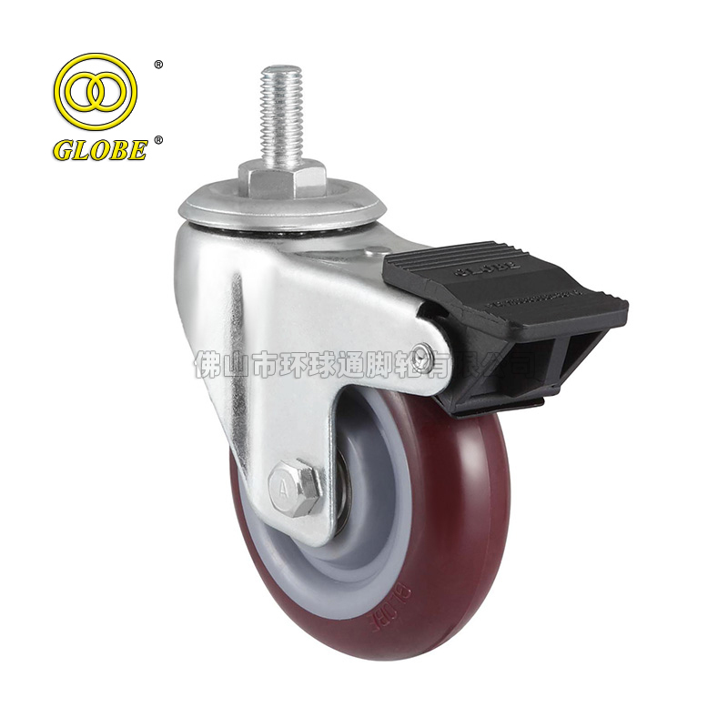 5 Inch Medium Duty Super Polyurethane Threaded Stem Casters with Dual Brake