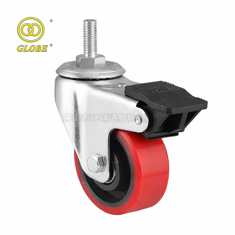 5 Inch Medium Duty Iron Core Polyurethane Threaded Stem Casters with Dual Brake