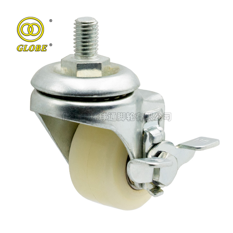 3 Inch Medium Duty Nylon Threaded Stem Casters with Side Brake