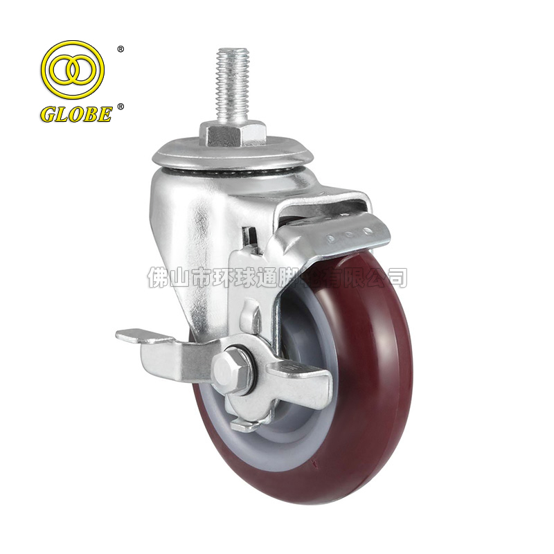 3 Inch Medium Duty Super Polyurethane Threaded Stem Casters with Side Brake