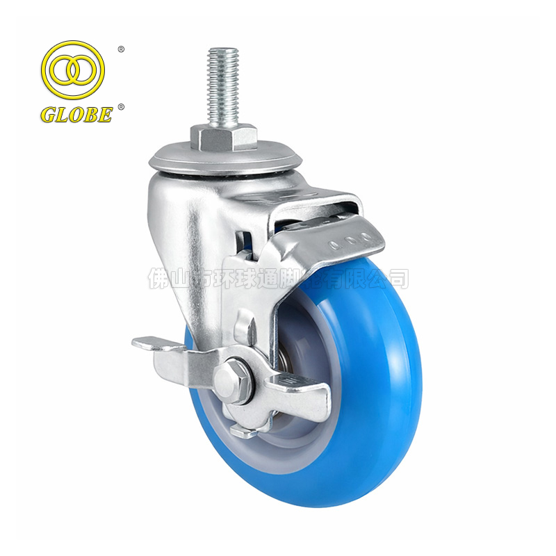 3 Inch Medium Duty High-Strength Polyurethane Threaded Stem Casters with Side Brake