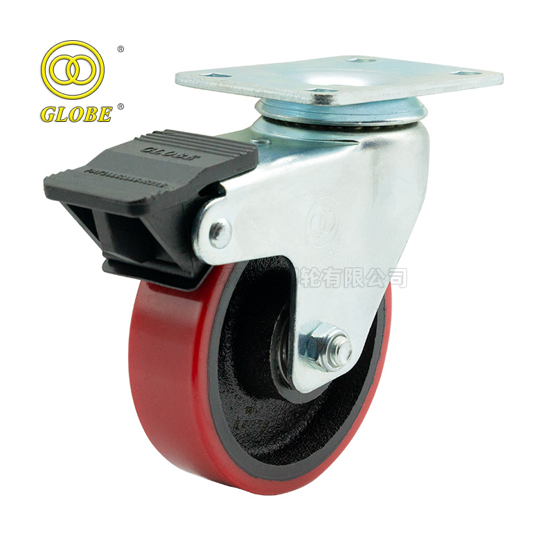 4 Inch Medium Duty Iron Core Polyurethane Swivel Casters with Dual Brake
