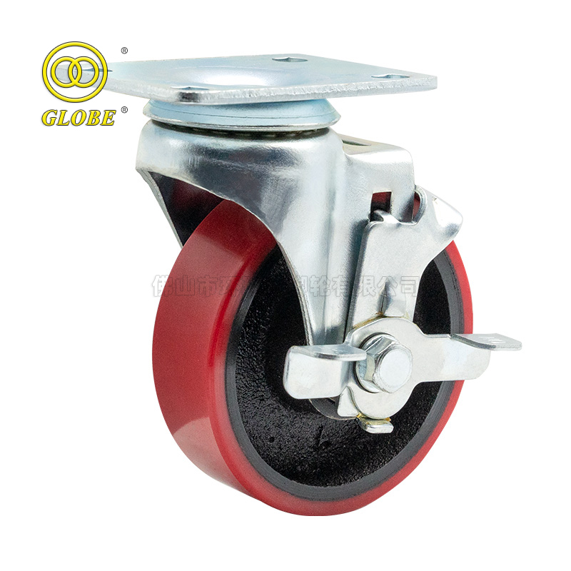 4 Inch Medium Duty Iron Core Polyurethane Swivel Casters with Side Brake