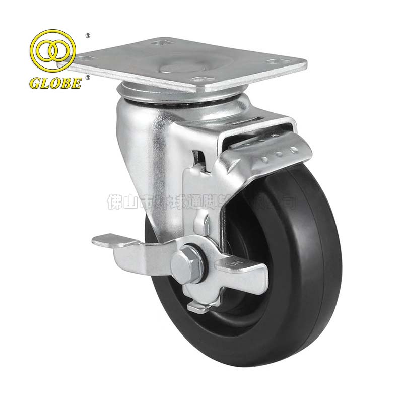 5 Inch Medium Duty Conductive Artificial Rubber Swivel Casters with Side Brake