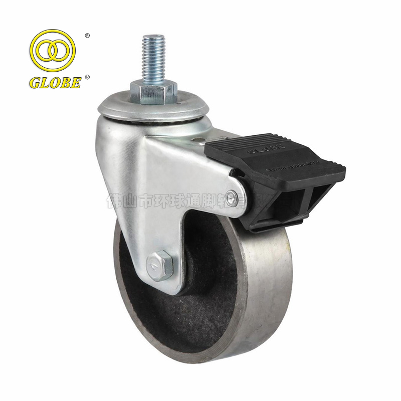 5 Inch Light Duty Cast Iron Stem w/ Dual Brake Casters