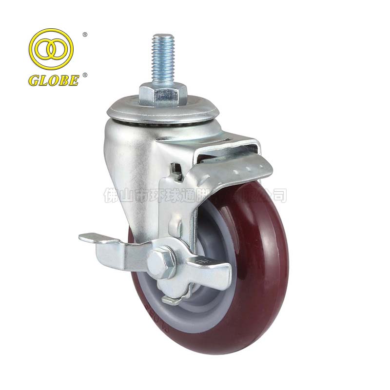 1-1/2 Inch Light Duty Super PU Stem w/ Side Brake Casters