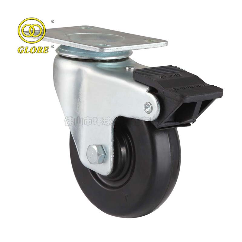 4 Inch Medium Duty Soft Rubber Swivel Casters with Dual Brake