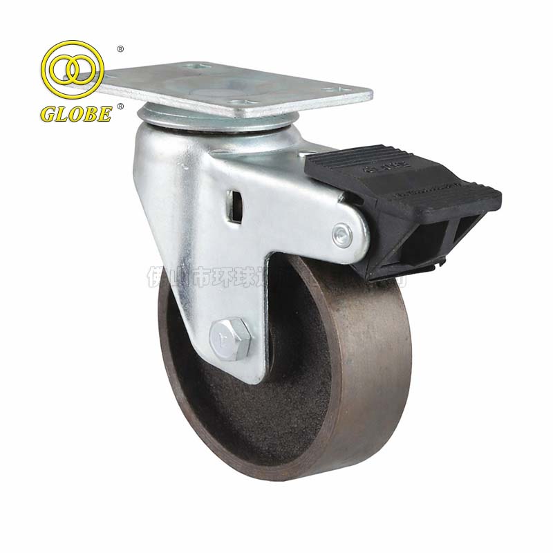4 Inch Medium Duty Cast Iron Swivel Casters with Dual Brake