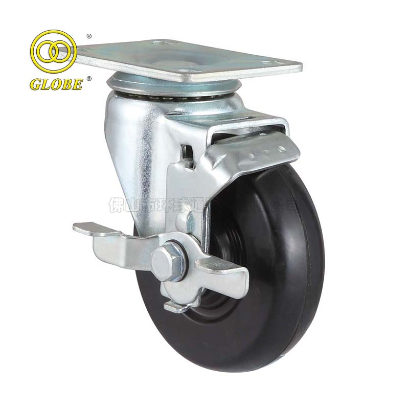 5 Inch Medium Duty Soft Rubber Swivel Casters with Side Brake