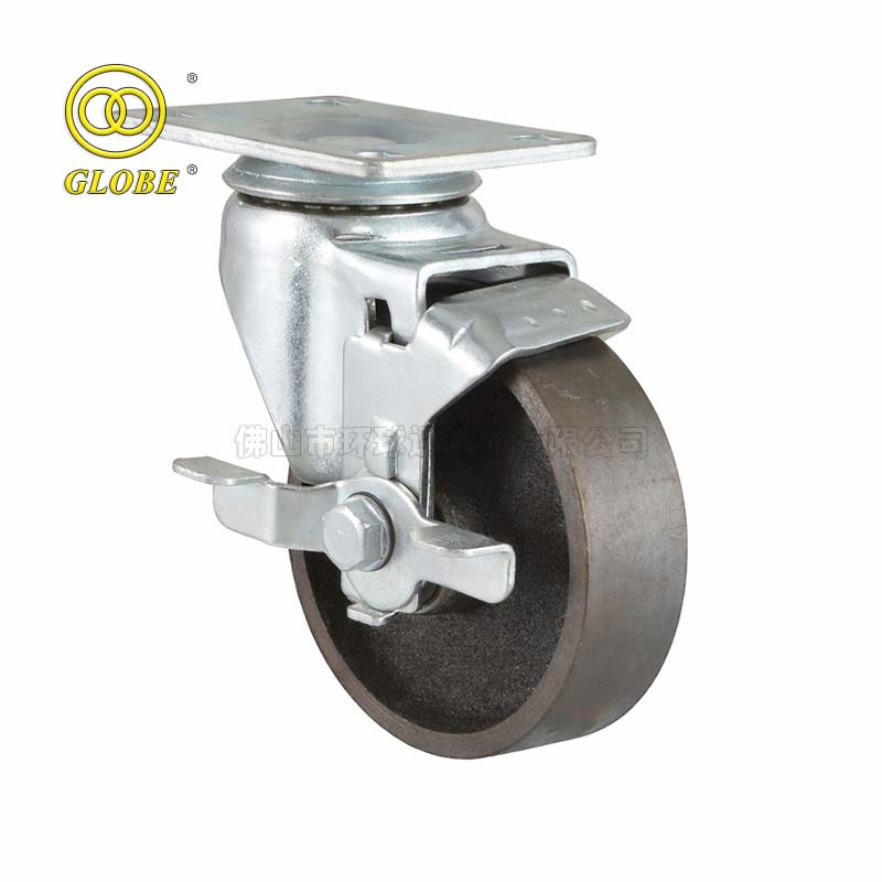 5 Inch Medium Duty Cast Iron Swivel Casters with Side Brake
