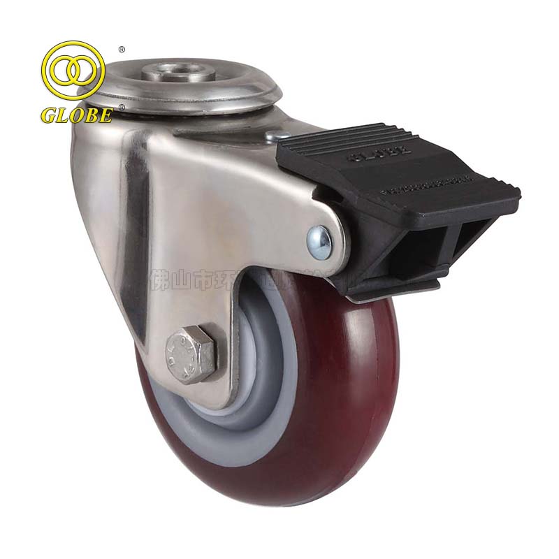 4 Inch Light Duty Super PU Hollow Pin w/ Dual Brake Casters