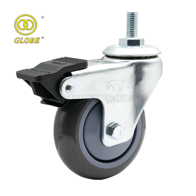 6 Inch Light Duty Super Quiet PU Stem w/ Dual Brake Casters