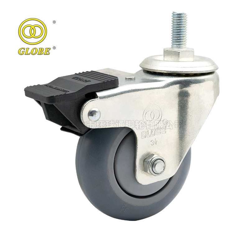 6 Inch Light Duty High Strength Rubber Stem w/ Dual Brake Casters