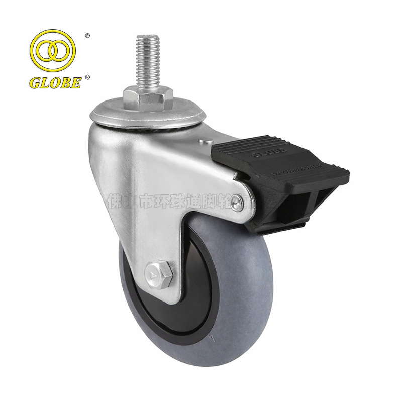 5 Inch Light Duty Conductive Rubber Stem w/ Dual Brake Casters
