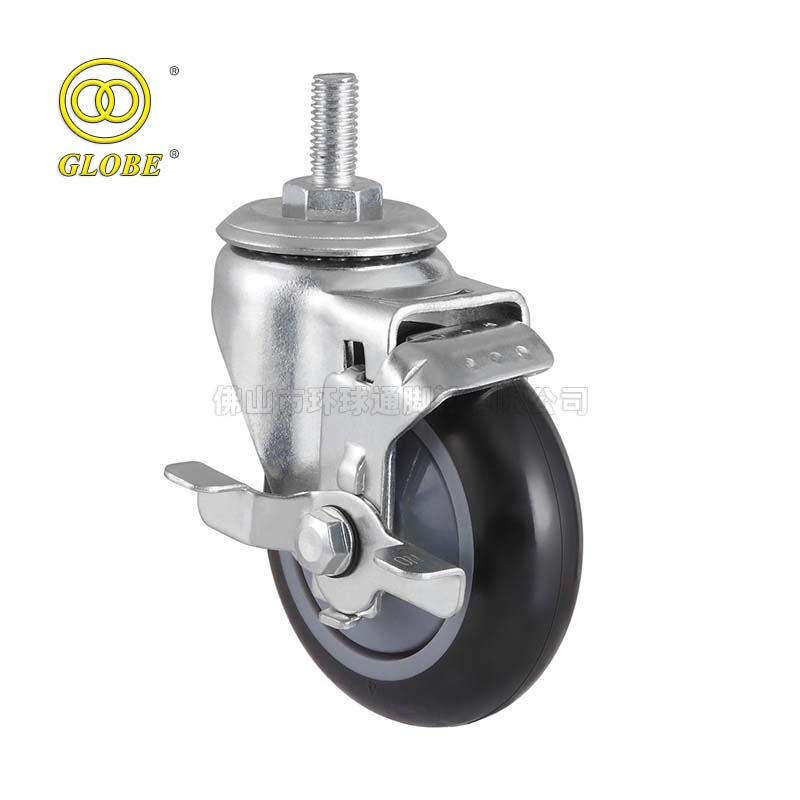 5 Inch Light Duty Premium PU Stem w/ Side Brake Casters