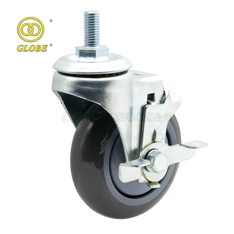 6 Inch Light Duty Super Quiet PU Stem w/ Side Brake Casters