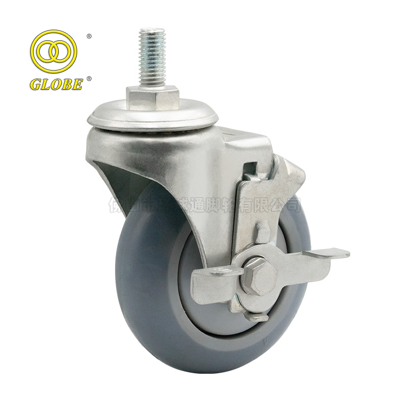 6 Inch Light Duty High Strength Rubber Stem w/ Side Brake Casters