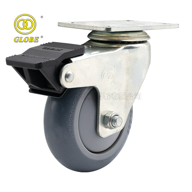 Inch Light Duty High Strength Rubber Swivel w/ Dual Brake Casters