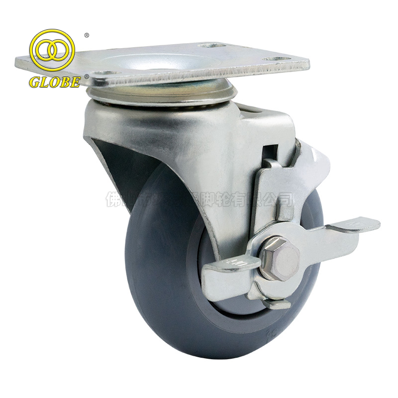 3 Inch Medium Duty High-Strength Artificial Rubber Swivel Casters with Side Brake