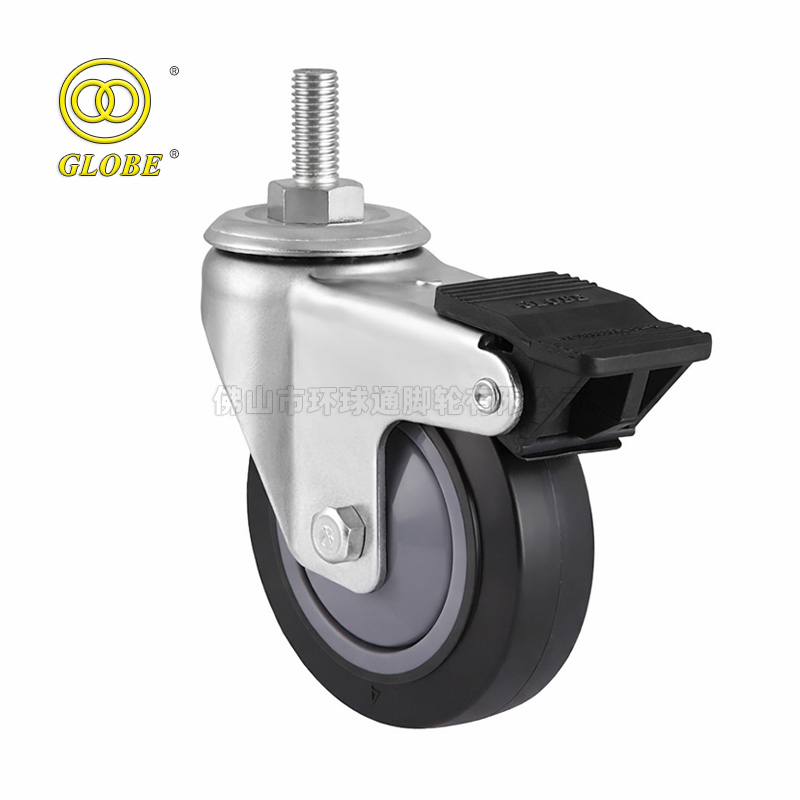 6 Inch Medium Duty Premium Polyurethane Threaded Stem Casters with Dual Brake