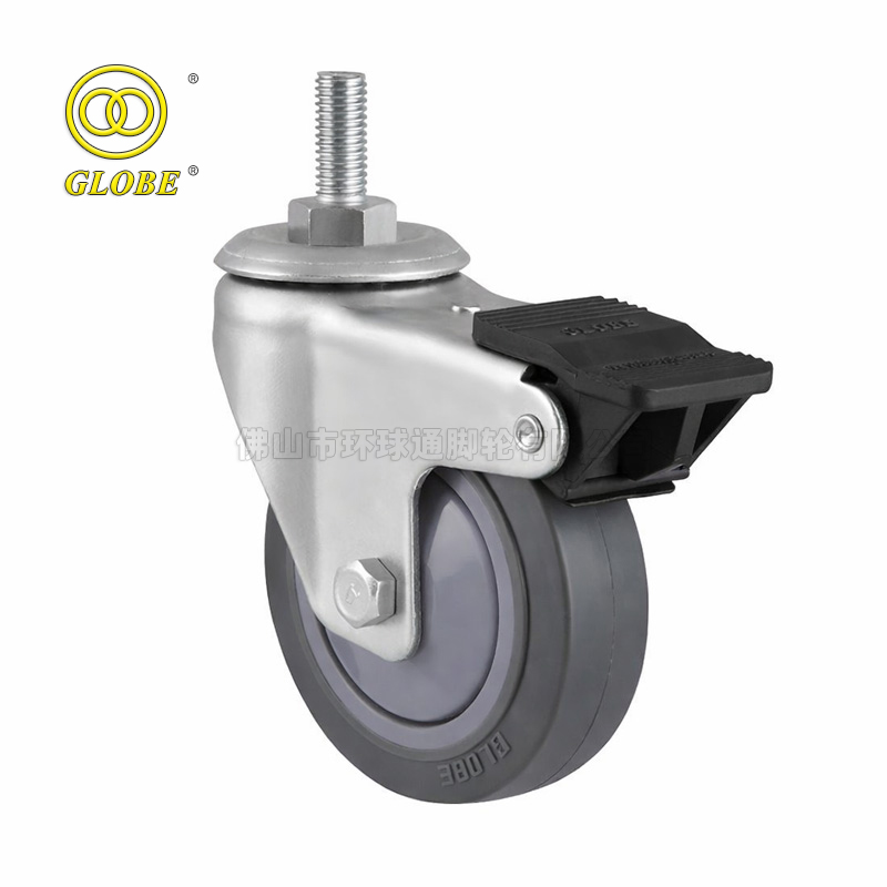 6 Inch Medium Duty Super Quiet Polyurethane Threaded Stem Casters with Dual Brake