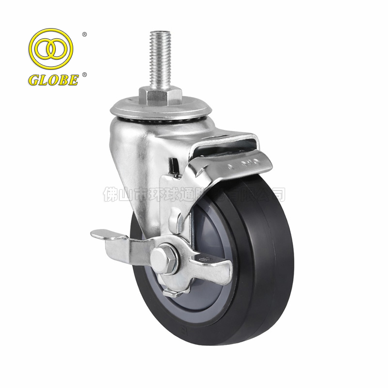 6 Inch Medium Duty Premium Polyurethane Threaded Stem Casters with Side Brake