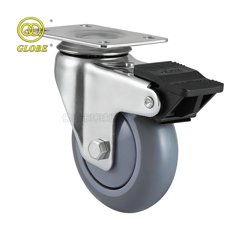 3 1/2 Inch Medium Duty High-Strength Artificial Rubber Swivel Casters with Dual Brake