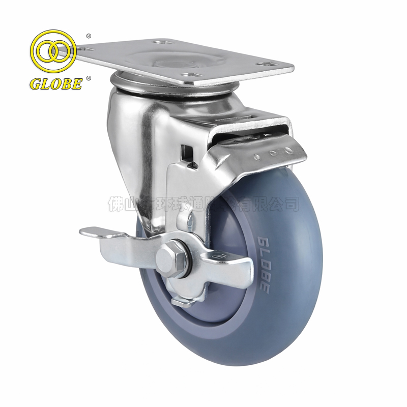 3 1/2 Inch Medium Duty High-Strength Artificial Rubber Swivel Casters with Side Brake
