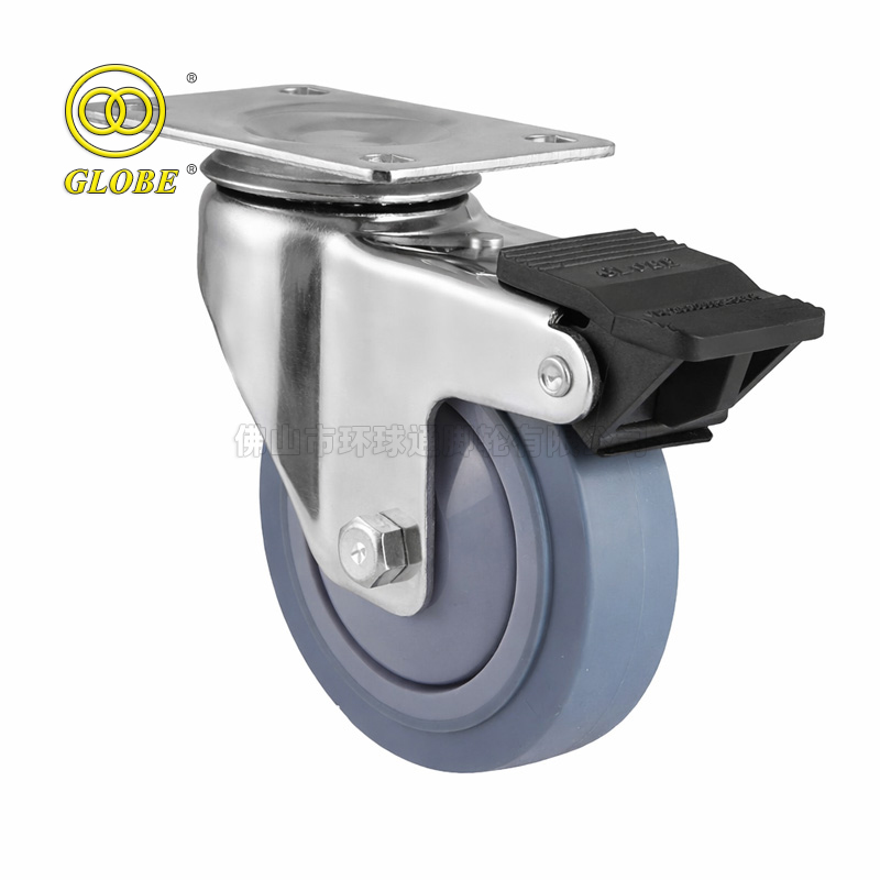 4 Inch Medium Duty High-Strength Artificial Rubber Swivel Casters with Dual Brake