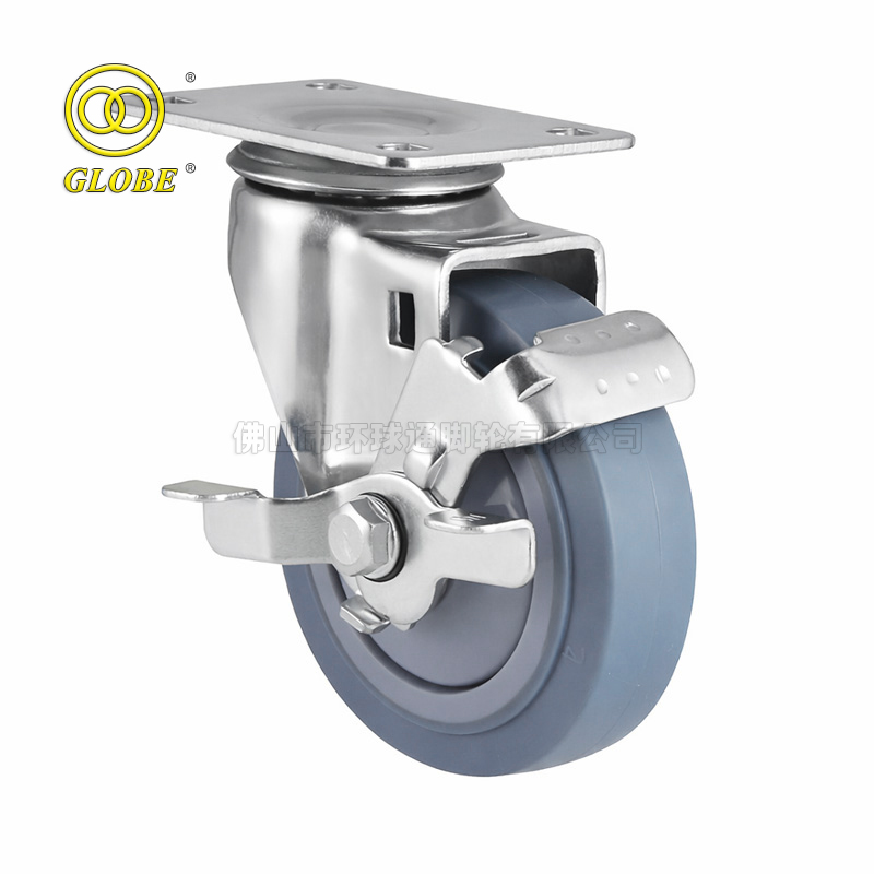 5 Inch Medium Duty High-Strength Artificial Rubber Swivel Casters with Side Brake