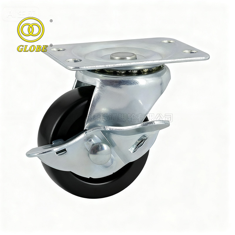 2 Inch Light Duty Rubber Swivel Casters with Side Brake