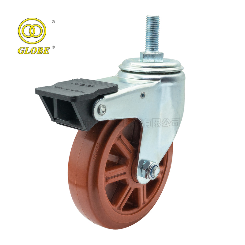 4 Inch Medium Duty Meili Threaded Stem Casters with Dual Brake