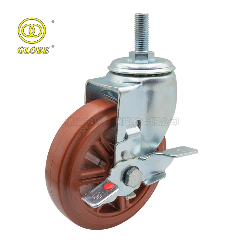 6 Inch Heavy Duty Meili Threaded Stem Casters with Side Brake