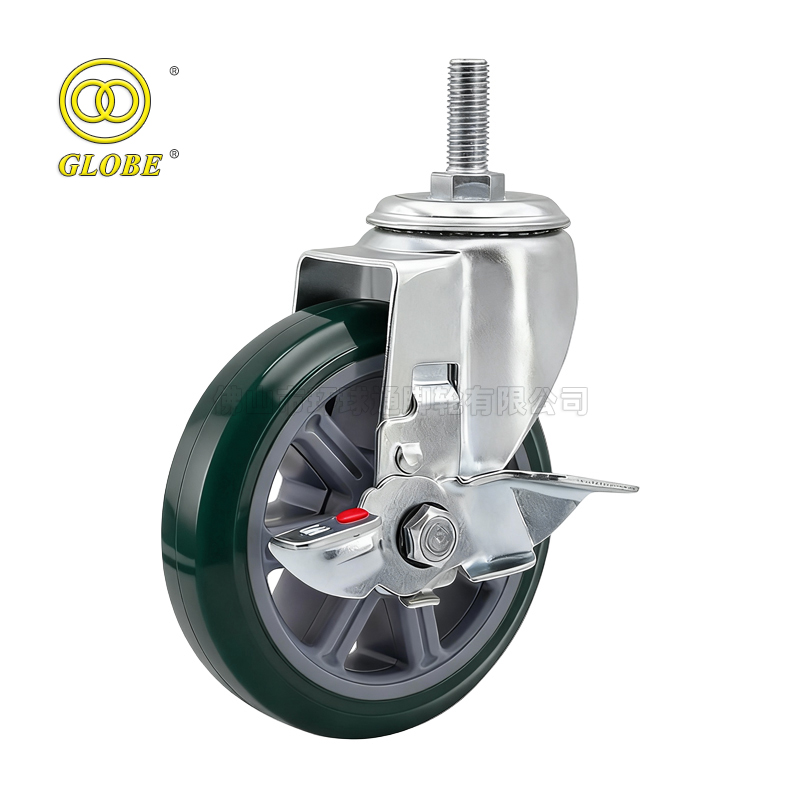6 Inch Heavy Duty Meijing Polyurethane Threaded Stem Casters with Side Brake