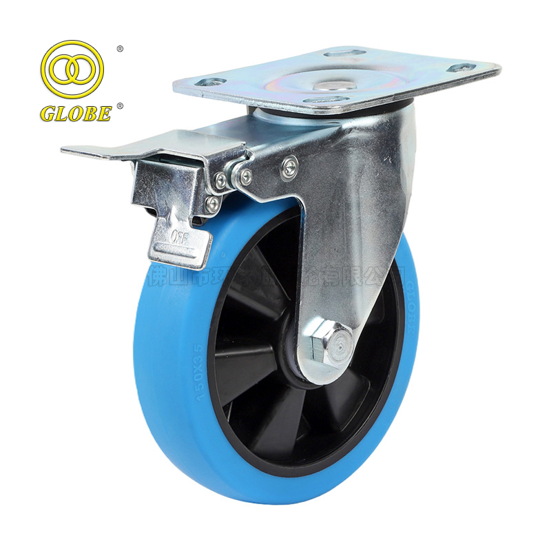 4 Inch Light Duty High Strength Rubber Swivel w/ Dual Brake Casters