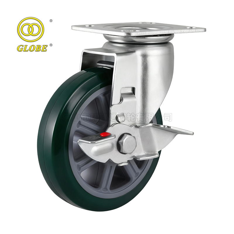 8 Inch Heavy Duty Meijing Polyurethane Swivel Casters with Side Brake