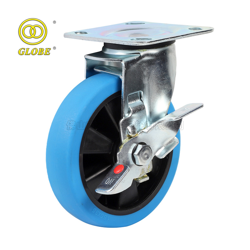 4 Inch Light Duty High Strength Rubber Swivel w/ Side Brake Casters
