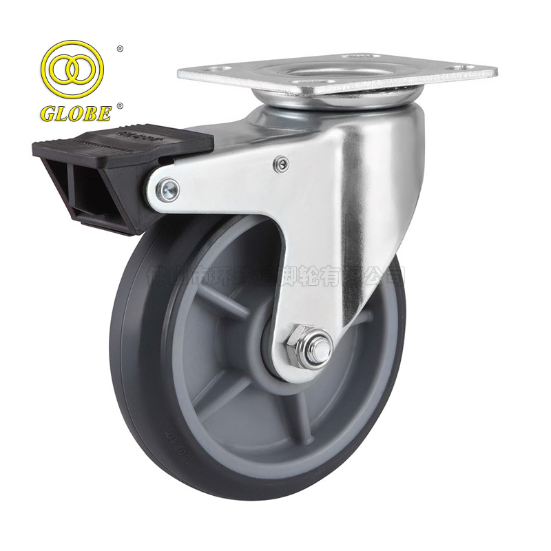 4 Inch Medium Duty High-Strength Artificial Rubber Swivel Casters with Dual Brake