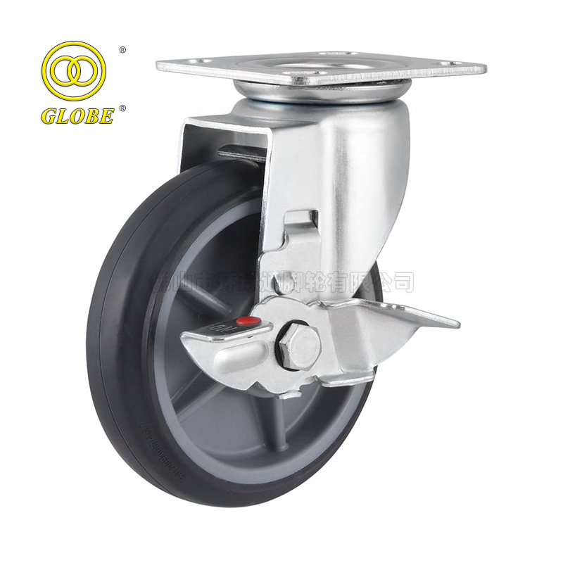 5 Inch Medium Duty High-Strength Artificial Rubber Swivel Casters with Side Brake